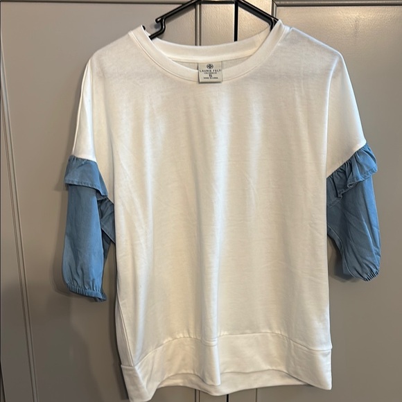 Laurie Felt French Terry Ruffle Shirt Cream sz sm - Picture 4 of 7